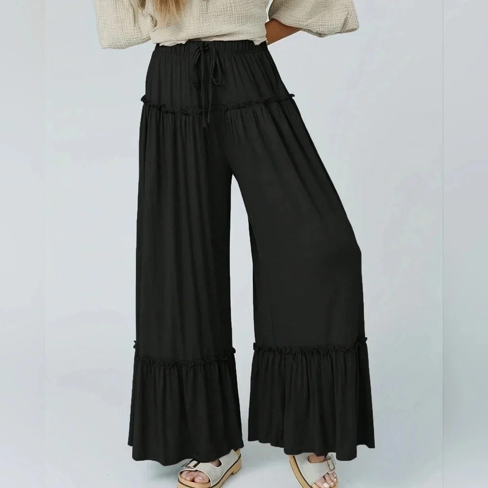 Women's High Waisted Wide Leg Pants With Stretch - Picture 2 of 3